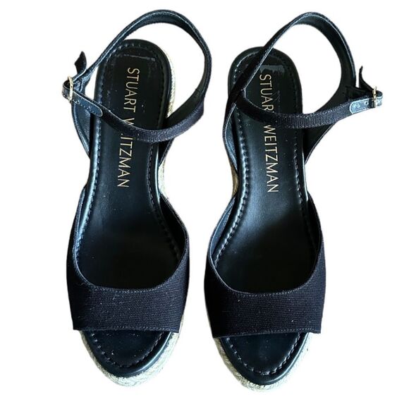 Stuart Weitzman Tia Espadrille Wedge Sandal in Black - Picture 3 of 17